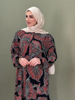HAKİM YAKA DÜĞMELİ İTALYAN VİSKON  ELBİSE ÇİÇEK DESEN