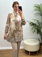 HAKİM YAKA KAHVE LEOPAR DESEN  KISA TUNİK