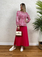 İKİLİ TAKIM ETEK VE BLUZ ZEBRA DESEN PEMBE