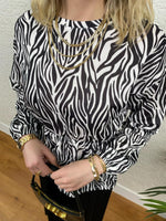 İKİLİ TAKIM ETEK VE BLUZ ZEBRA DESEN SİYAH