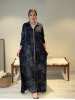 INFINITY Line A Kesim %100 Pamuk Penye Fermuarlı Elbise Batik Siyah
