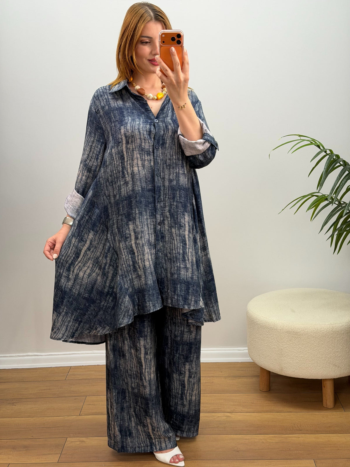 İTALYAN BAMBU VİSKON BATİK İKİLİ TAKIM LACİVERT