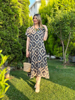 İTALYAN VİSKON DİJİTAL DESEN ELBİSE ANTRASİT