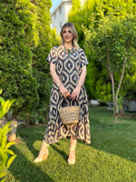 İTALYAN VİSKON DİJİTAL DESEN ELBİSE ANTRASİT