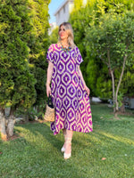 İTALYAN VİSKON DİJİTAL DESEN ELBİSE MOR