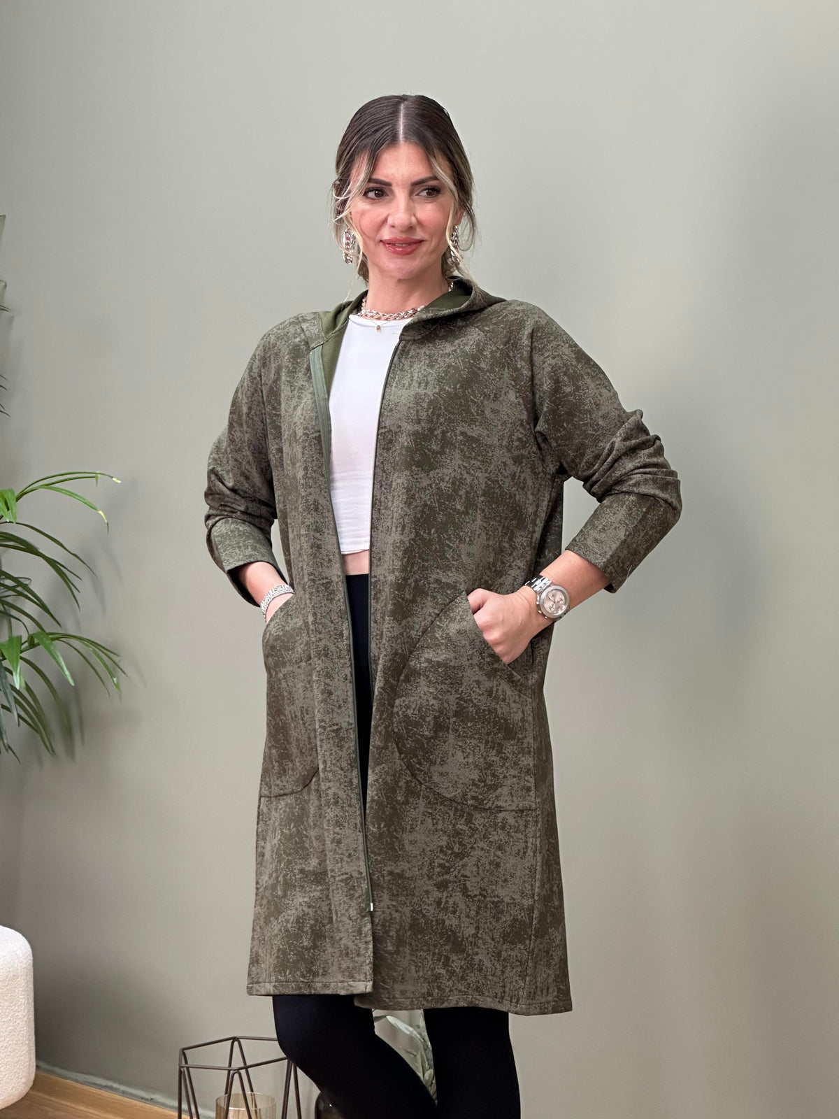 İTALYAN DİJİTAL BASKILI SWEAT CEKET HAKİ