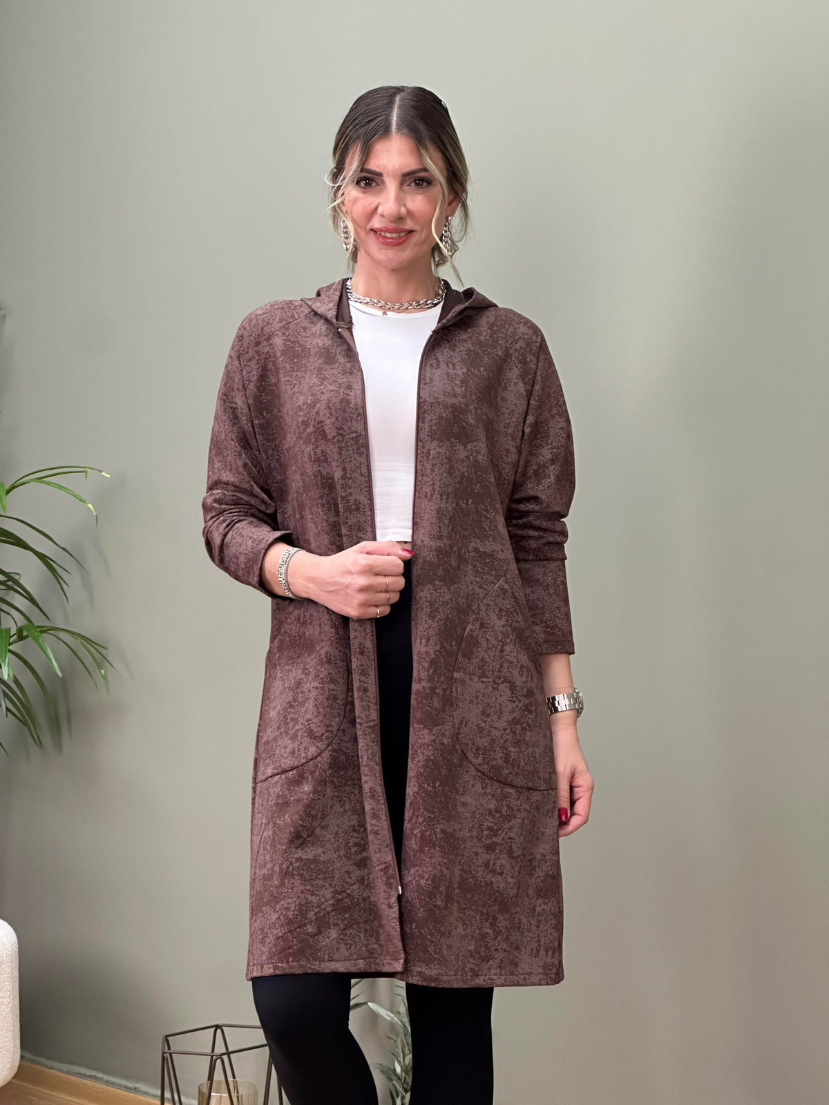 İTALYAN DİJİTAL BASKILI SWEAT CEKET KAHVE