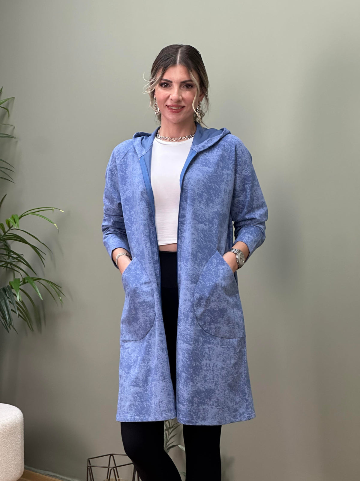 İTALYAN DİJİTAL BASKILI SWEAT CEKET MAVİ