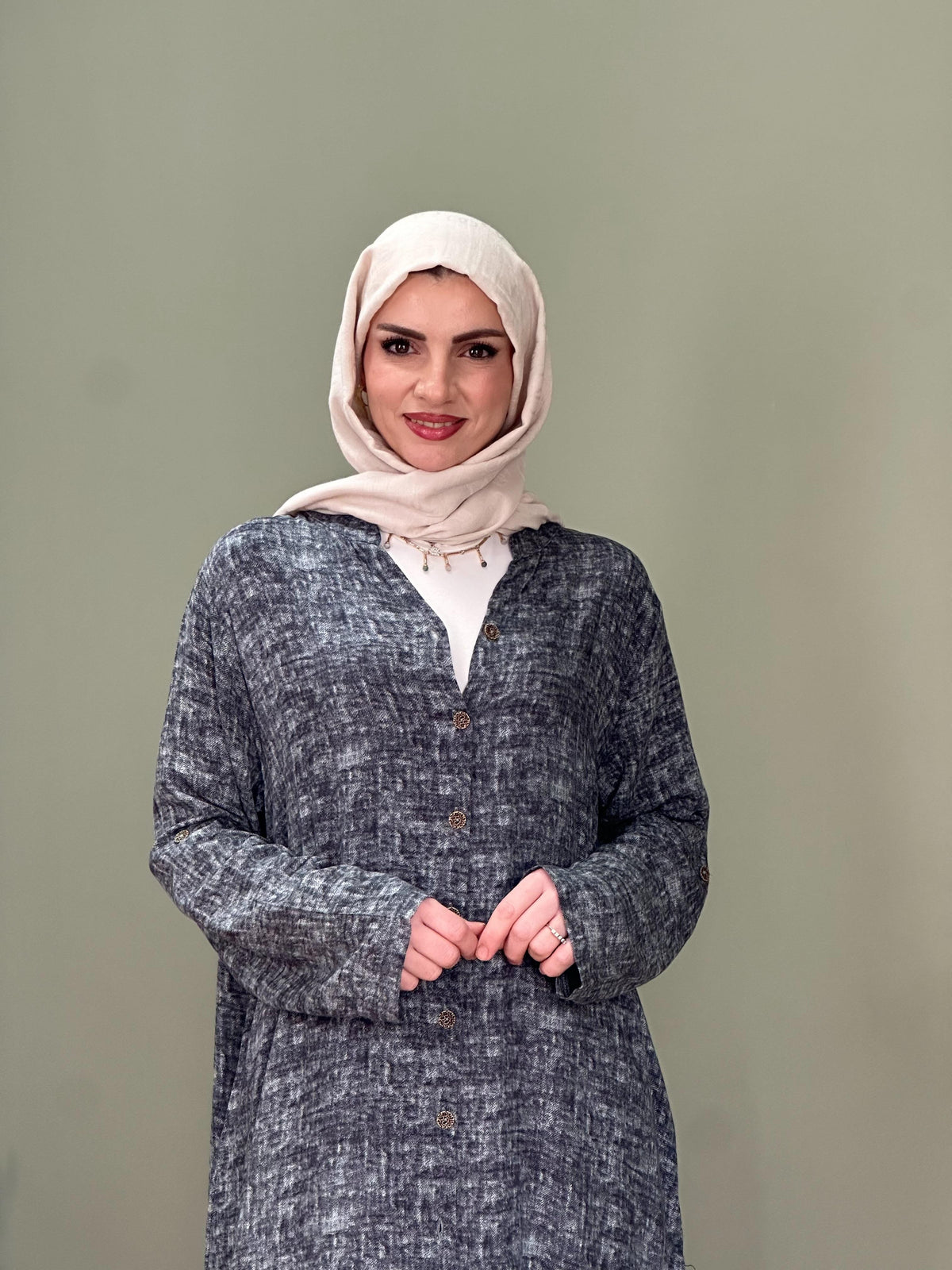 İTALYAN VİSKON BOYDAN DÜĞMELİ ELBİSE ANTRASİT