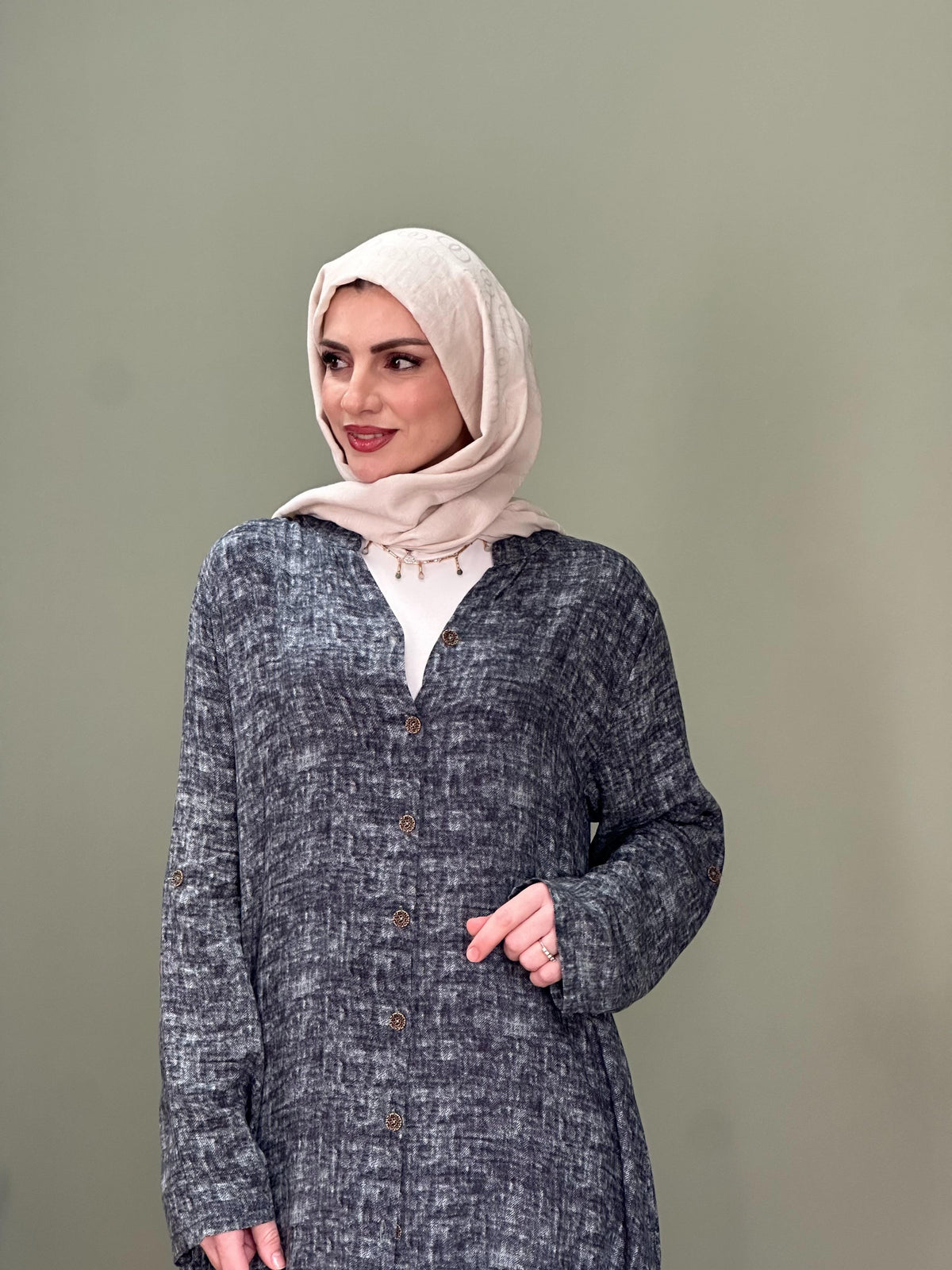 İTALYAN VİSKON BOYDAN DÜĞMELİ ELBİSE ANTRASİT