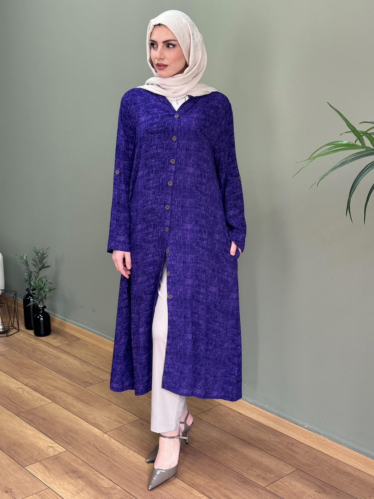 İTALYAN VİSKON BOYDAN DÜĞMELİ ELBİSE MOR