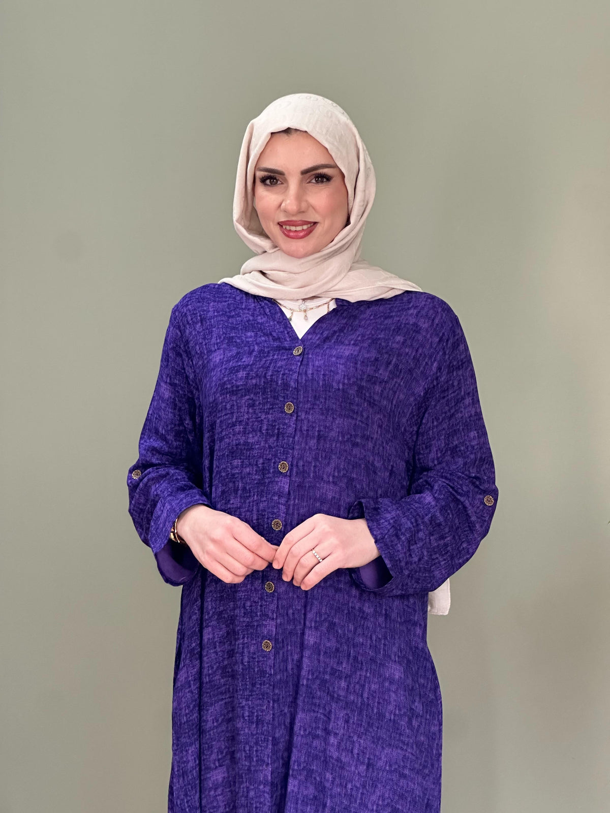 İTALYAN VİSKON BOYDAN DÜĞMELİ ELBİSE MOR