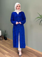 İTALYAN VİSKON BOYDAN DÜĞMELİ ELBİSE SAKS MAVİ