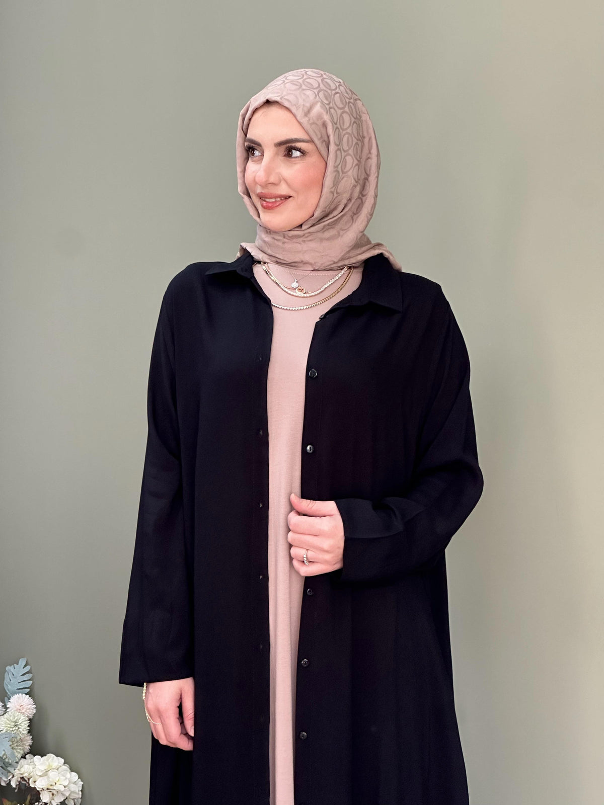 İTALYAN VİSKON BOYDAN DÜĞMELİ GÖMLEK ELBİSE SİYAH