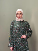 İTALYAN VİSKON ÇITIR DESEN GÖMLEK YAKA ELBİSE YEŞİL