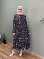 İTALYAN VİSKON ÇITIR DESEN GÖMLEK YAKA ELBİSE SİYAH
