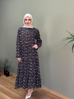 İTALYAN VİSKON ÇITIR DESEN GÖMLEK YAKA ELBİSE SİYAH