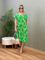 İTALYAN VİSKON DİJİTAL DESEN ELBİSE YESIL