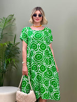 İTALYAN VİSKON DİJİTAL DESEN ELBİSE YESIL