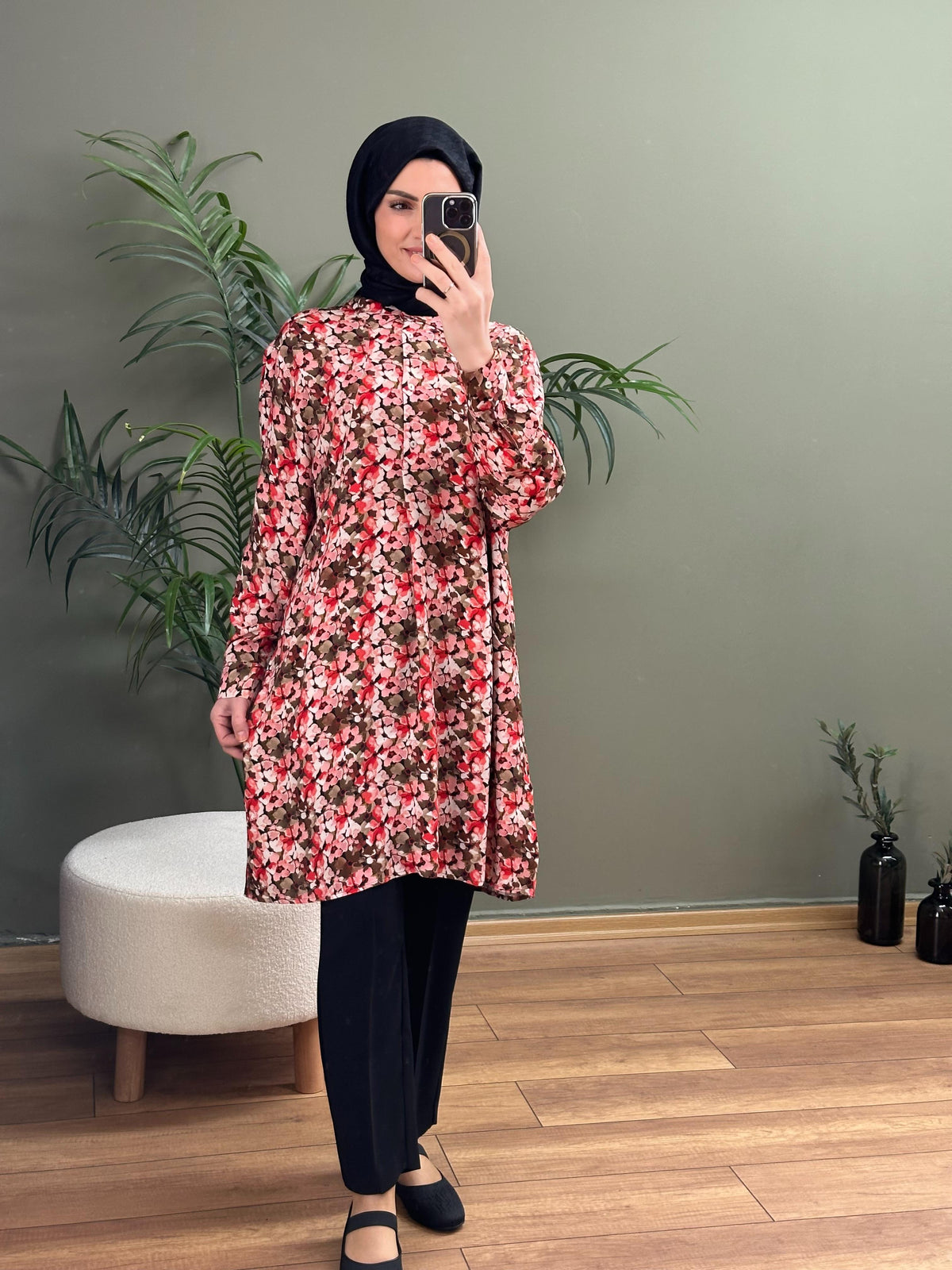 ITHAL MODEL GÖMLEK YAKA DÜĞMELİ CEPLİ ELBISE GÜL