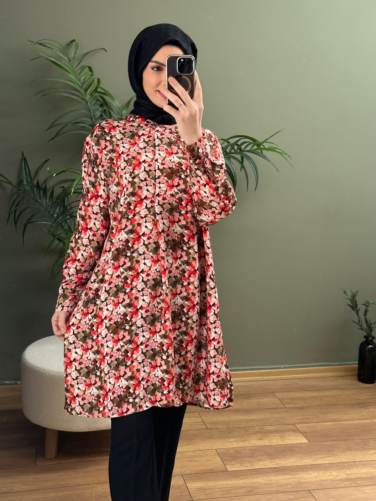 ITHAL MODEL GÖMLEK YAKA DÜĞMELİ CEPLİ ELBISE GÜL