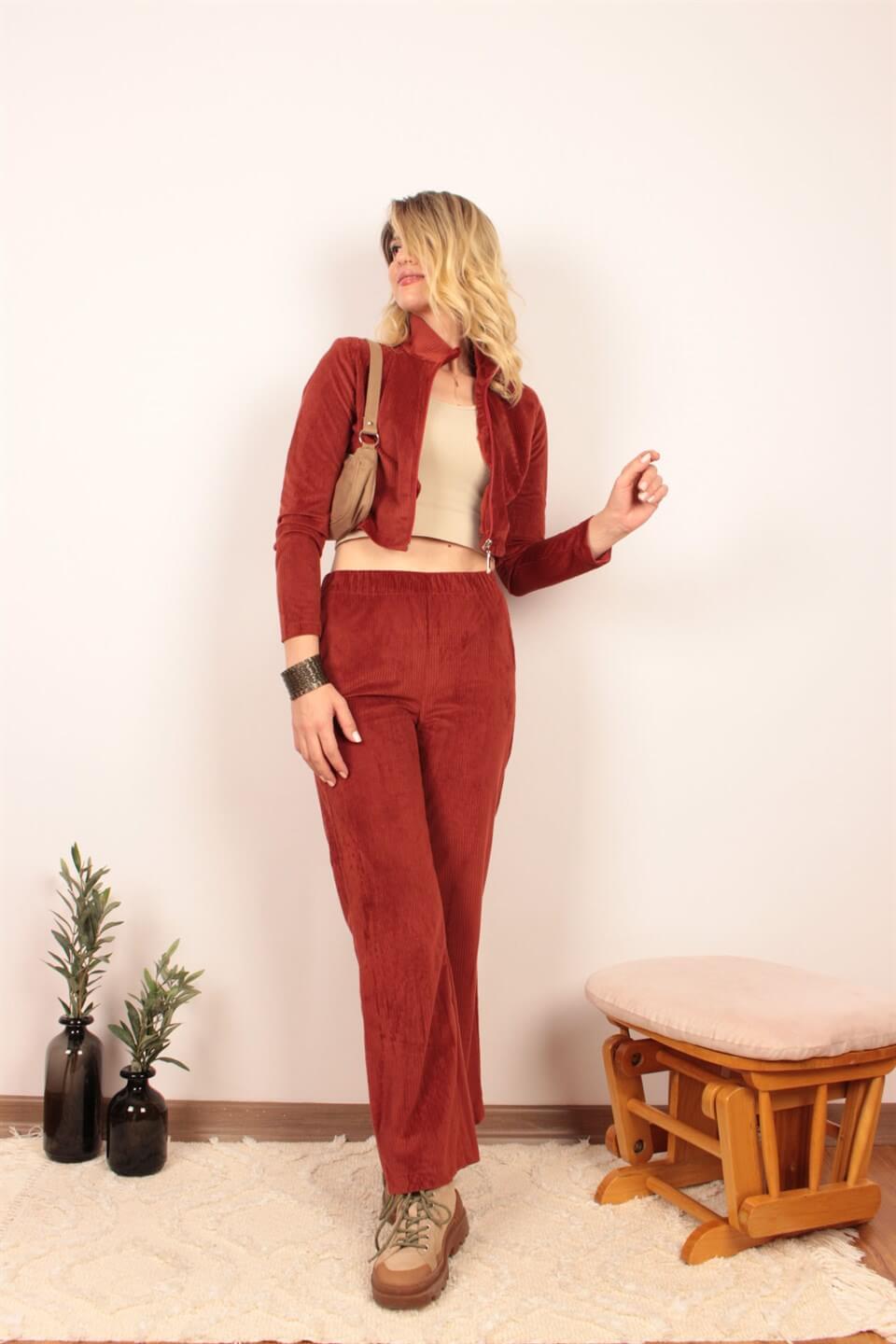 KADİFE TAKIM PANTOLON CEKET KİREMİT