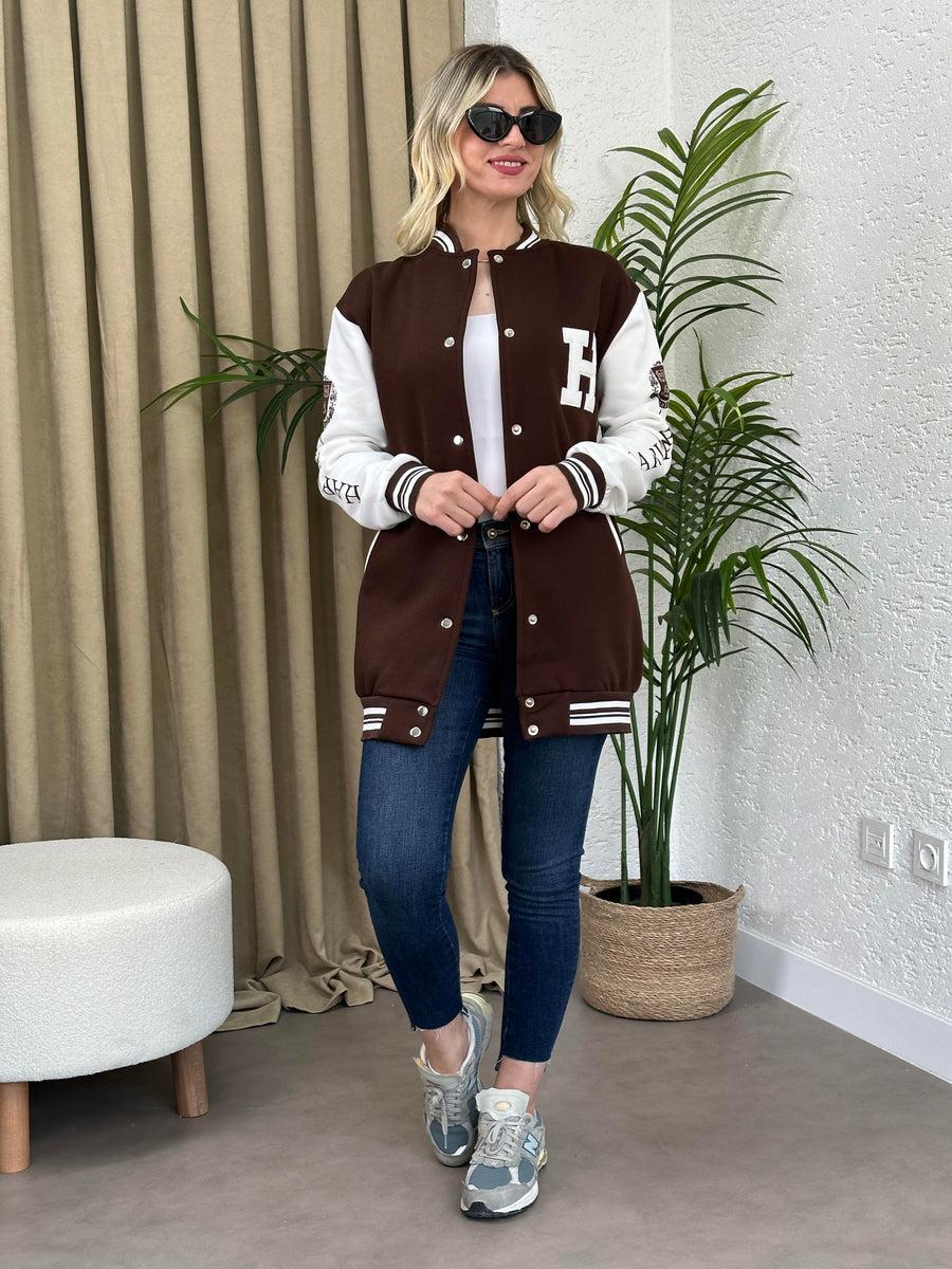 KAHVE ÇITÇITLI KOLEJ CEKET 3 İPLİK ŞARDONLU