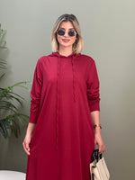 KAPUŞONLU ARMALI SPOR SWEAT ELBİSE BORDO