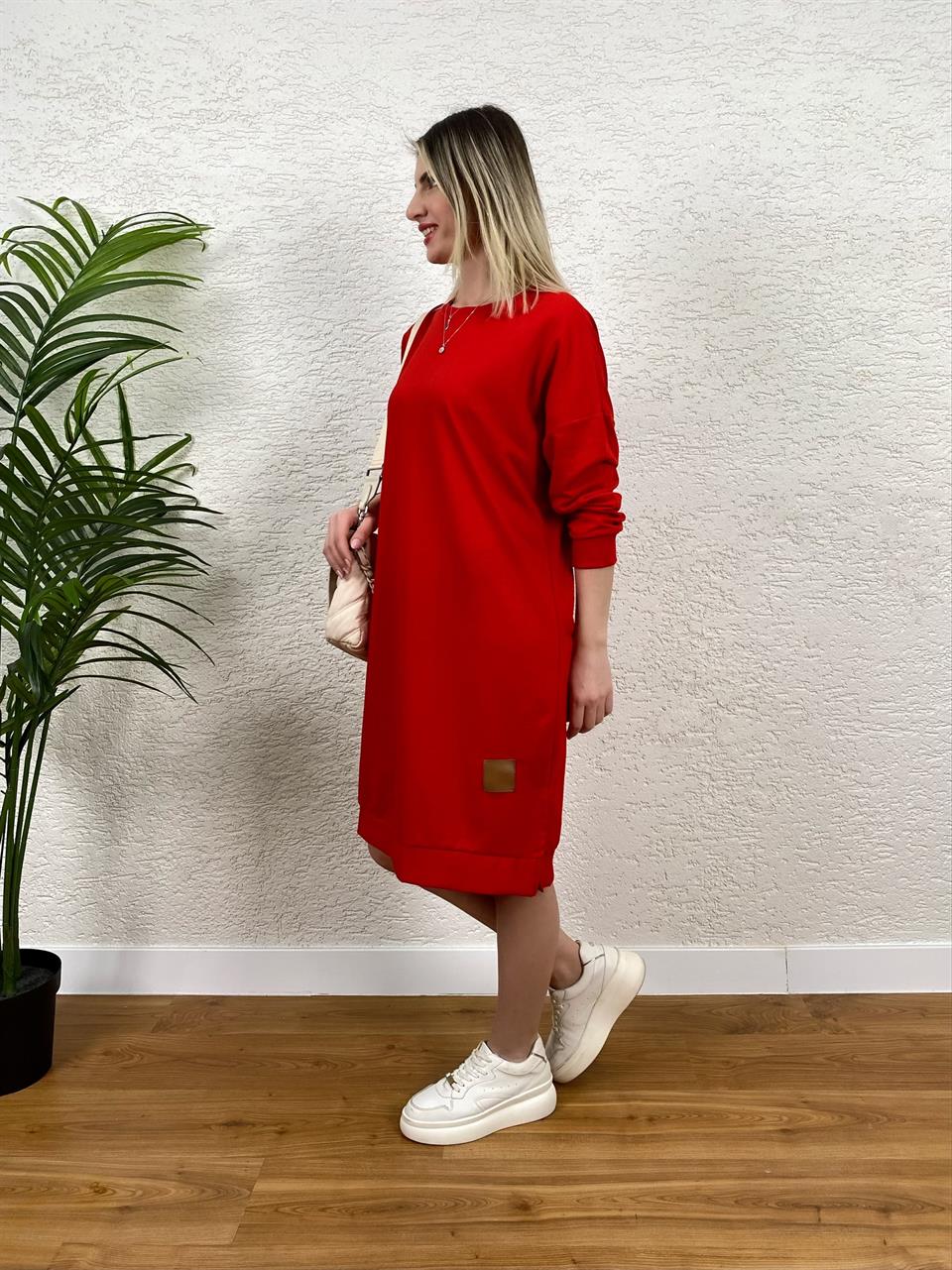 KIRMIZI ARMALI SWEAT TUNİK MODEL