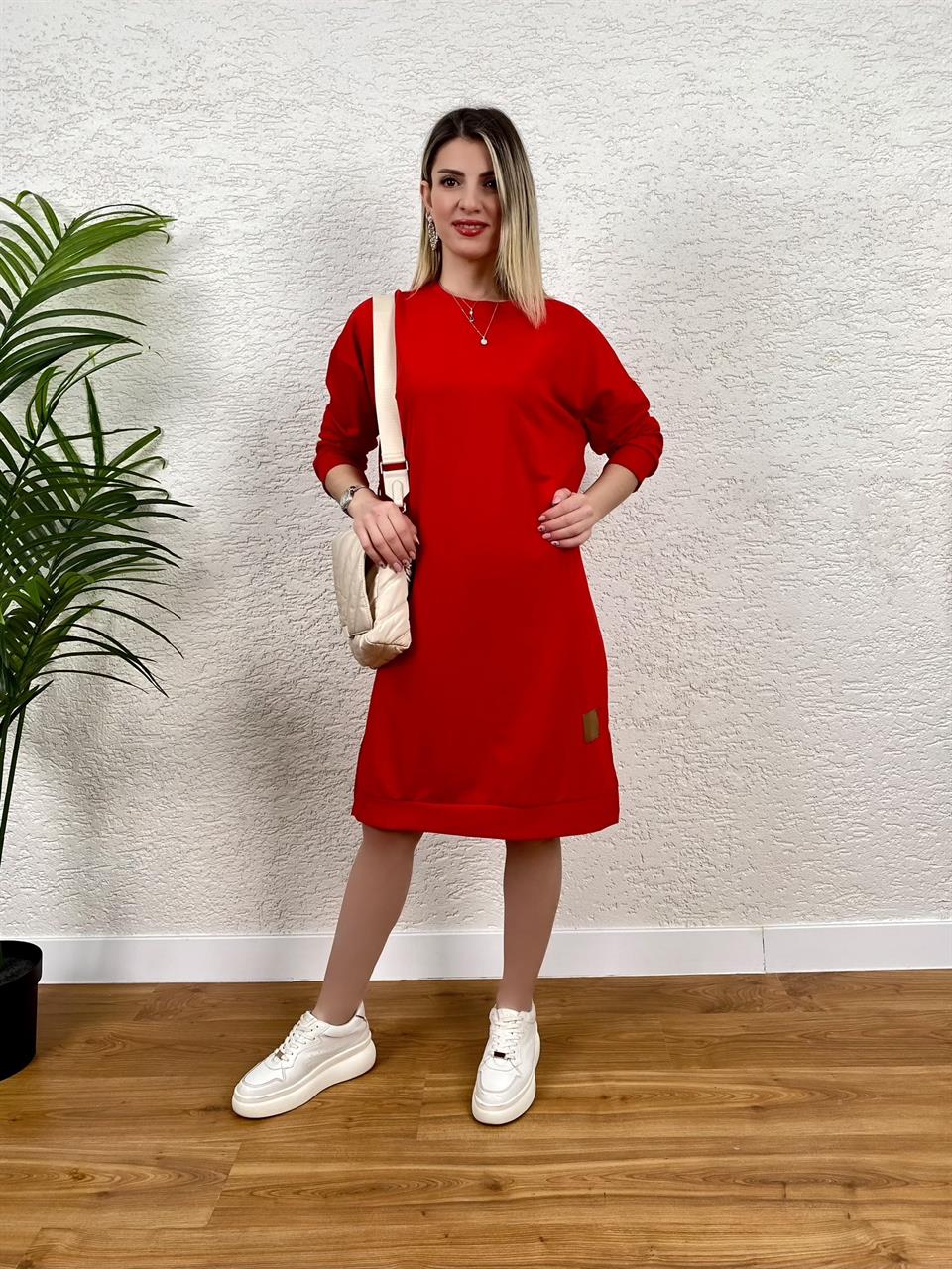 KIRMIZI ARMALI SWEAT TUNİK MODEL