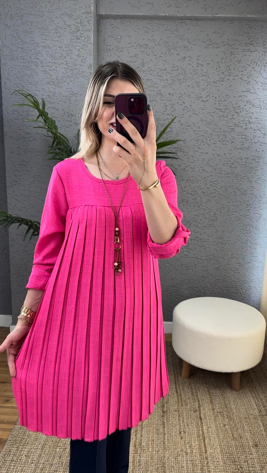 KOLYELİ PİLİSELİ TUNİK AEROBİN KUMAŞ PEMBE