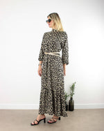 LEOPAR DESEN HAKİM YAKA UZUN ELBİSE