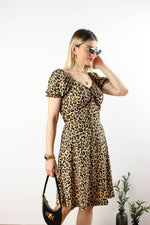 LEOPAR DESENLİ GİPELİ DRAPELİ ELBİSE