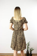 LEOPAR DESENLİ GİPELİ DRAPELİ ELBİSE