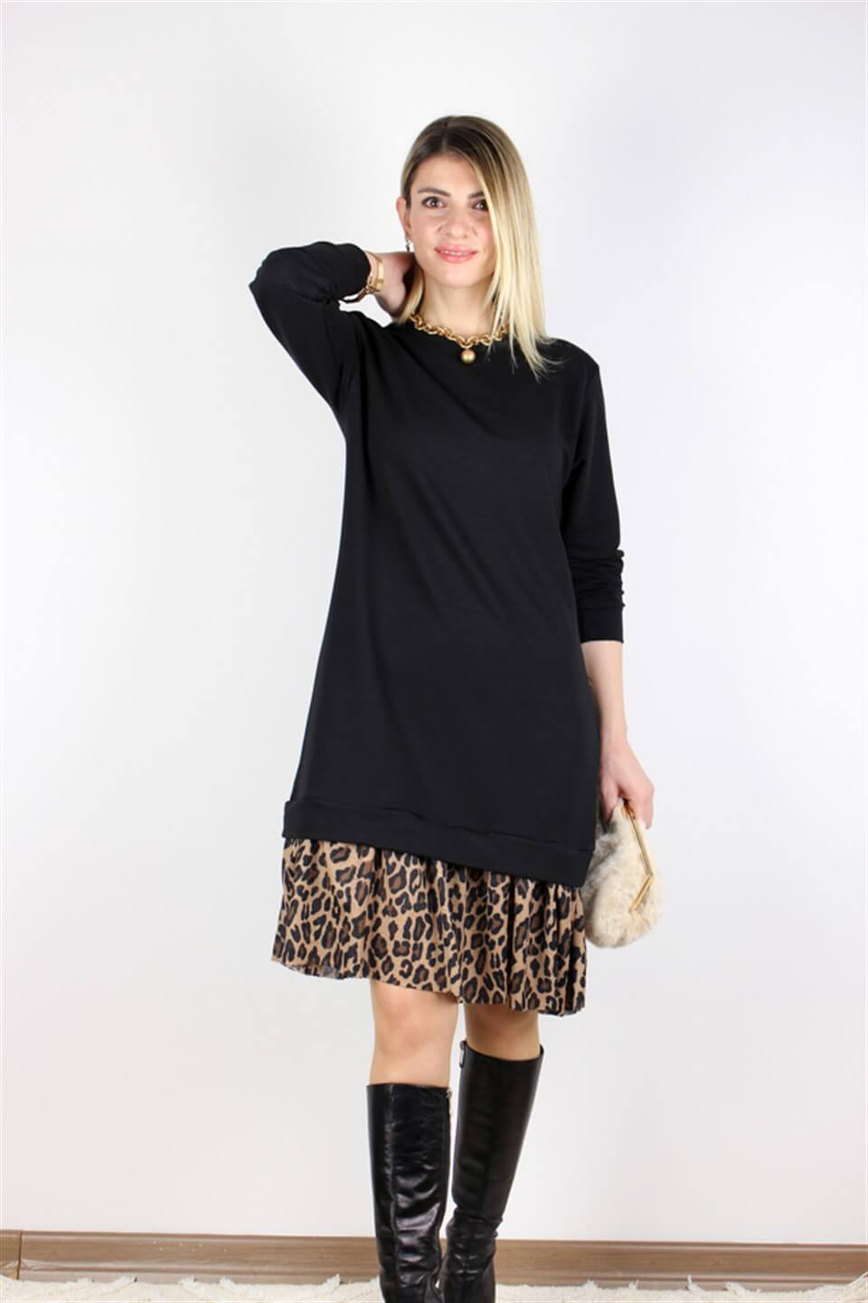 LEOPAR DETAYLI ELBİSE