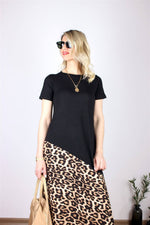 LEOPAR DETAYLI UZUN SİYAH ELBİSE