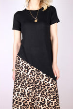 LEOPAR DETAYLI UZUN SİYAH ELBİSE