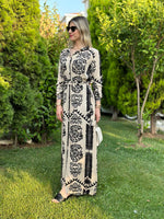 MAKSİ BOY ETNİK DESEN GÖMLEK ELBİSE MODEL 1