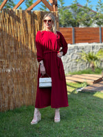 MEVLANA MODEL KUŞAKLI ELBİSE BORDO