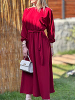 MEVLANA MODEL KUŞAKLI ELBİSE BORDO