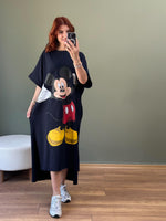 MICKEY BASKILI PAMUK PENYE ELBİSE LACİVERT