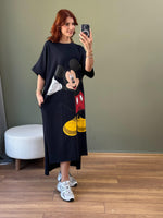 MICKEY BASKILI PAMUK PENYE ELBİSE LACİVERT