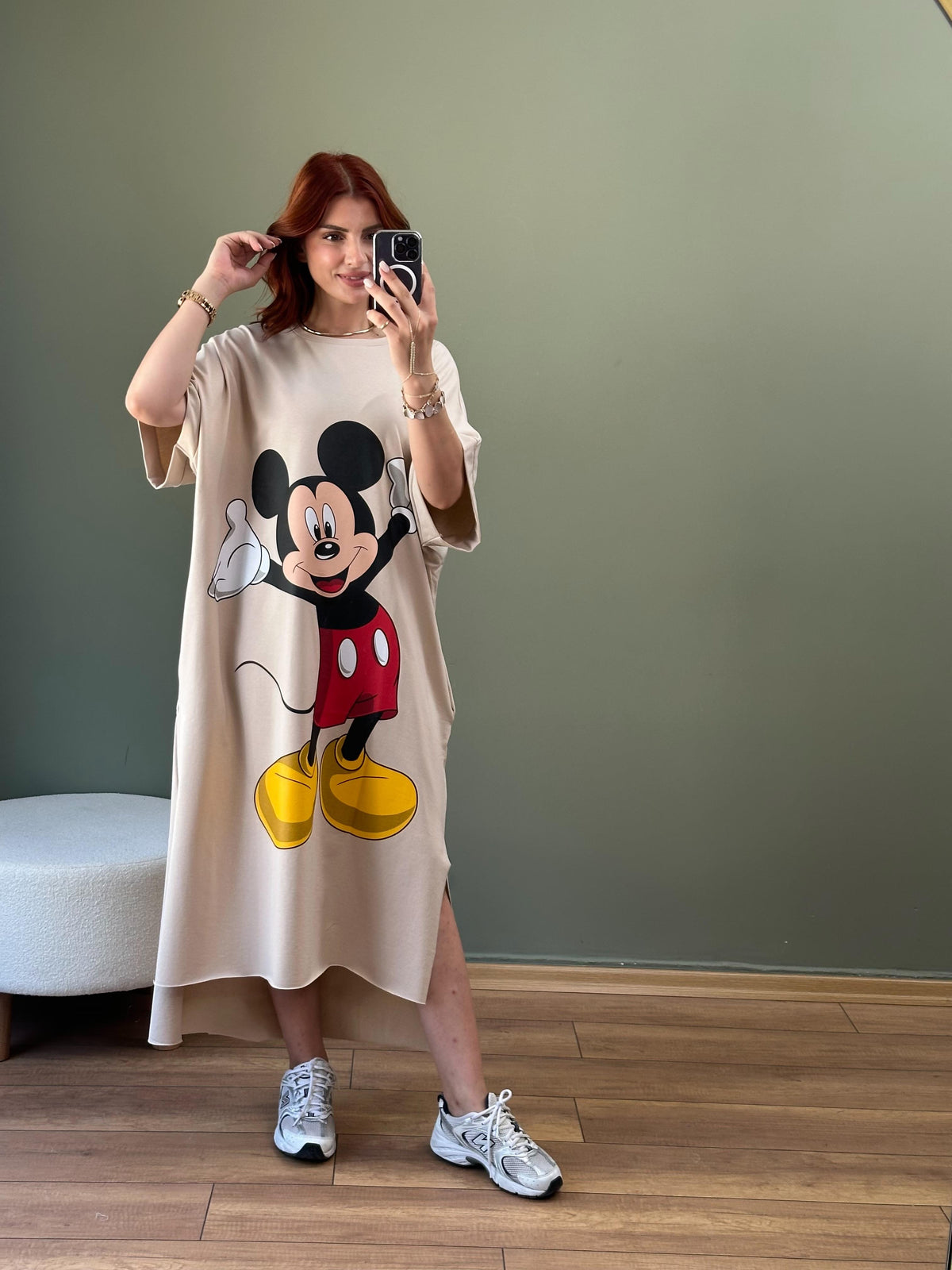 MICKEY BASKILI PAMUK PENYE ELBİSE TAŞ