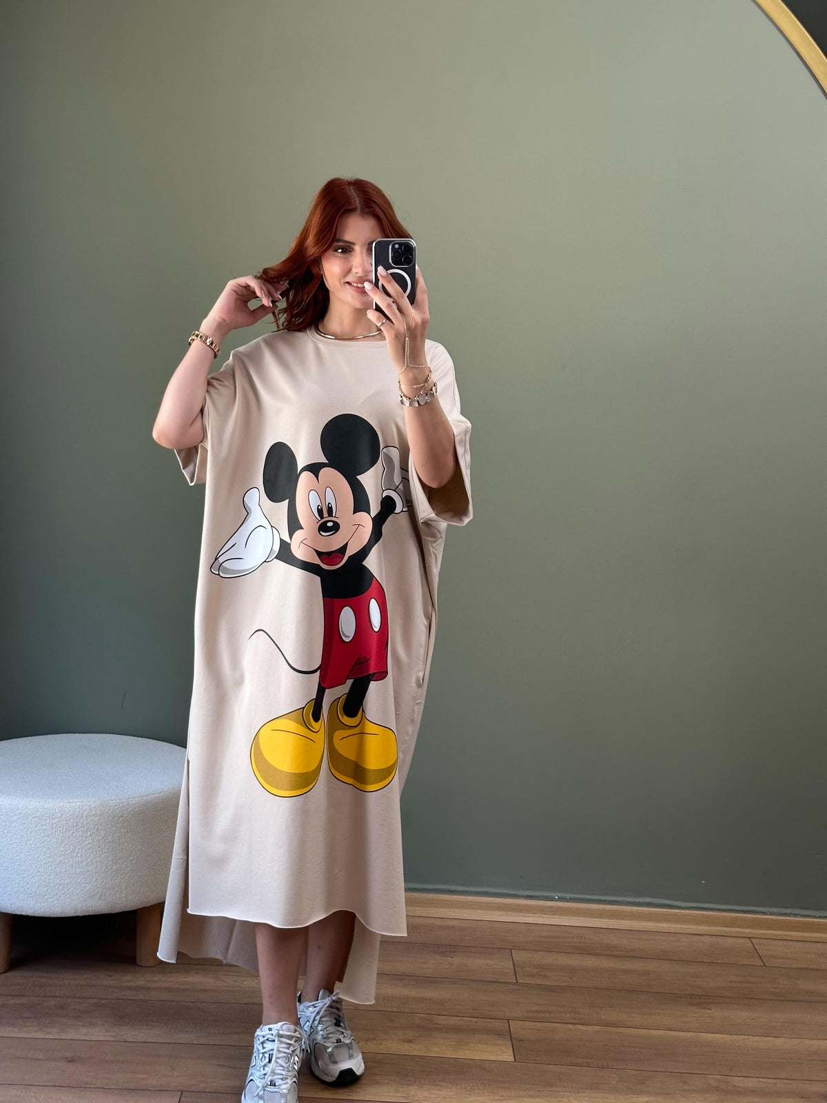 MICKEY BASKILI PAMUK PENYE ELBİSE TAŞ