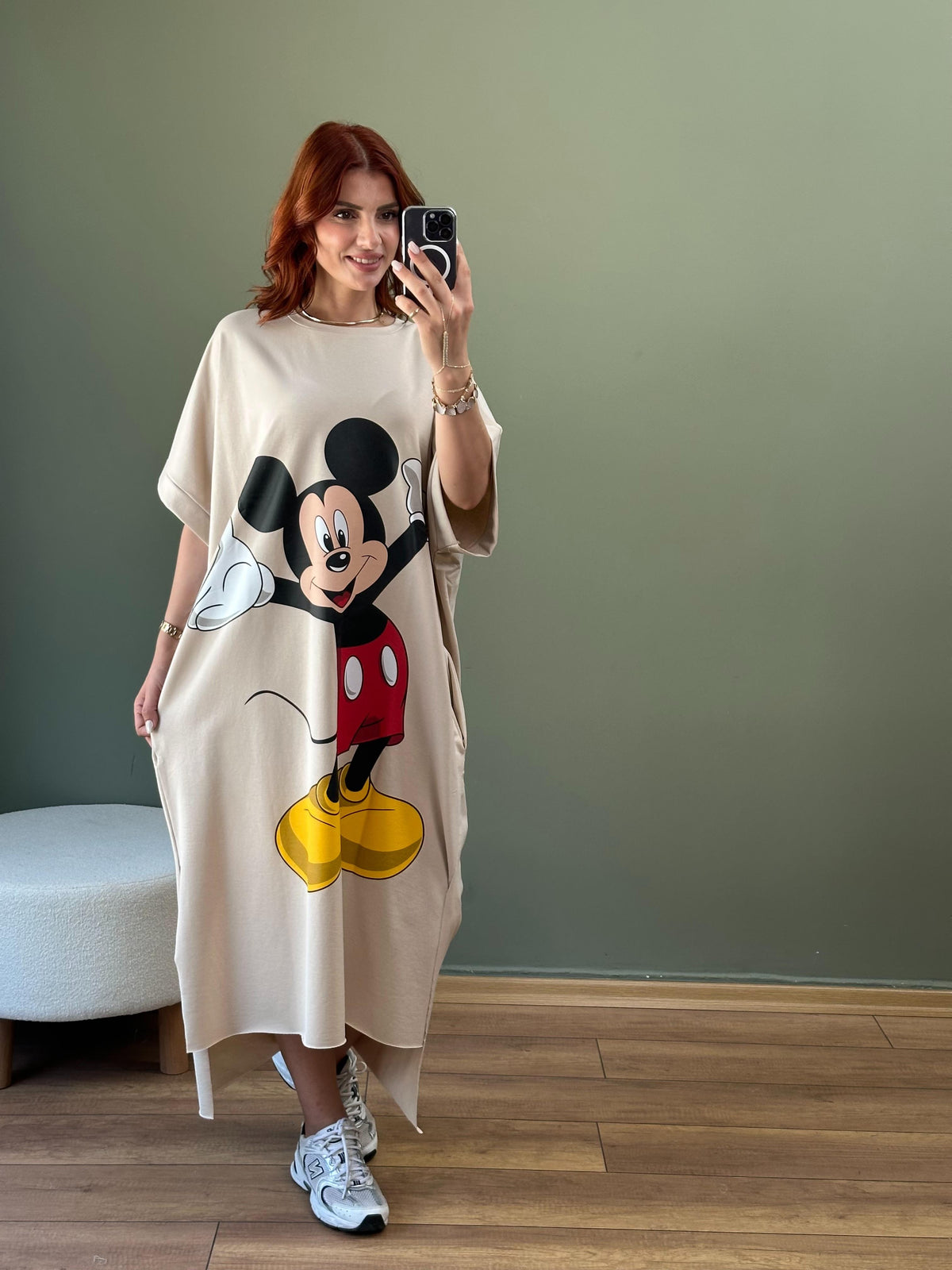 MICKEY BASKILI PAMUK PENYE ELBİSE TAŞ