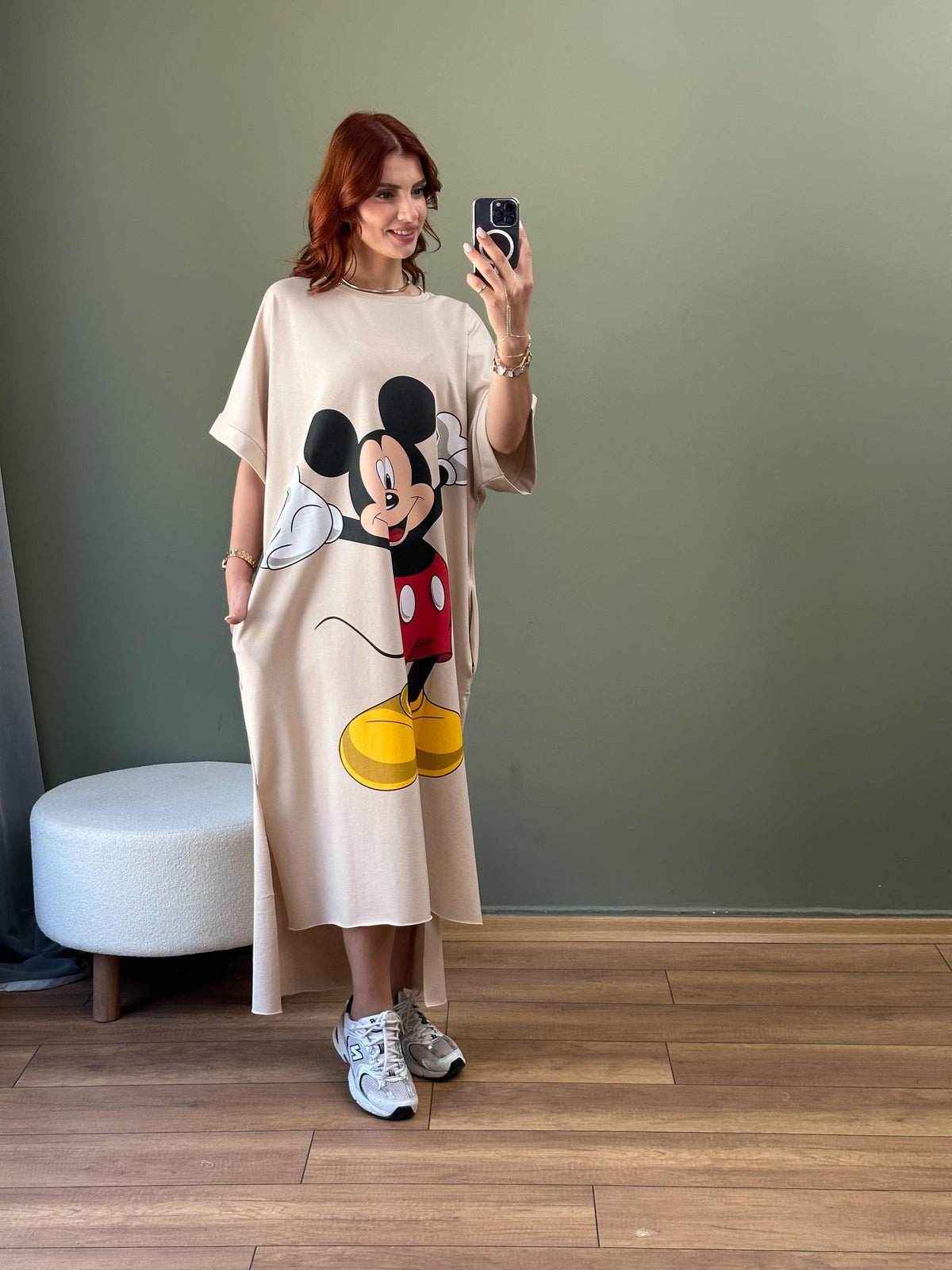MICKEY BASKILI PAMUK PENYE ELBİSE TAŞ