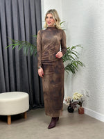 MAKSİ TÜL ÖRME ELBİSE KAHVE