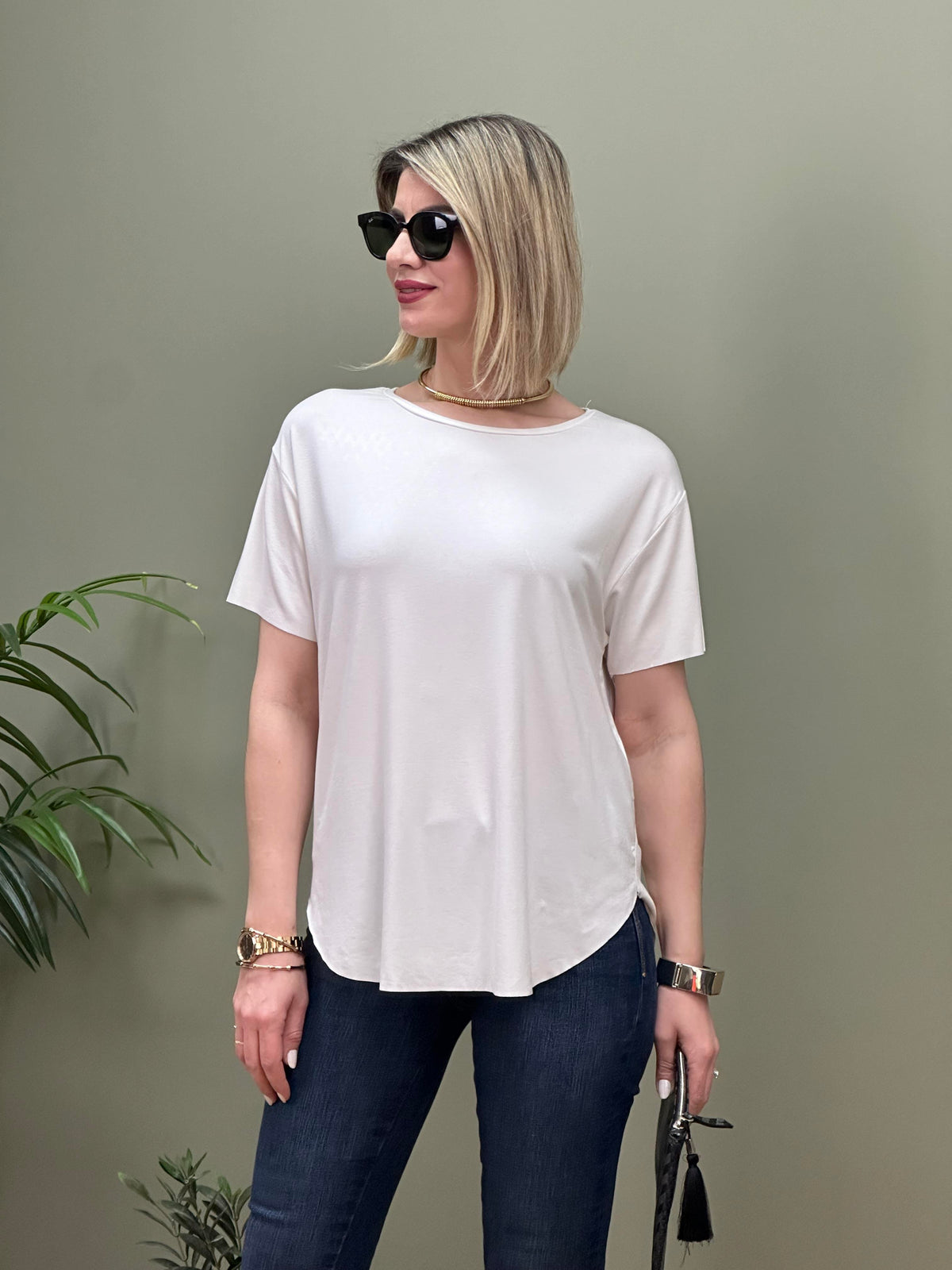 MODAL KUMAŞ LAZER KESİM  T-SHIRT BEYAZ