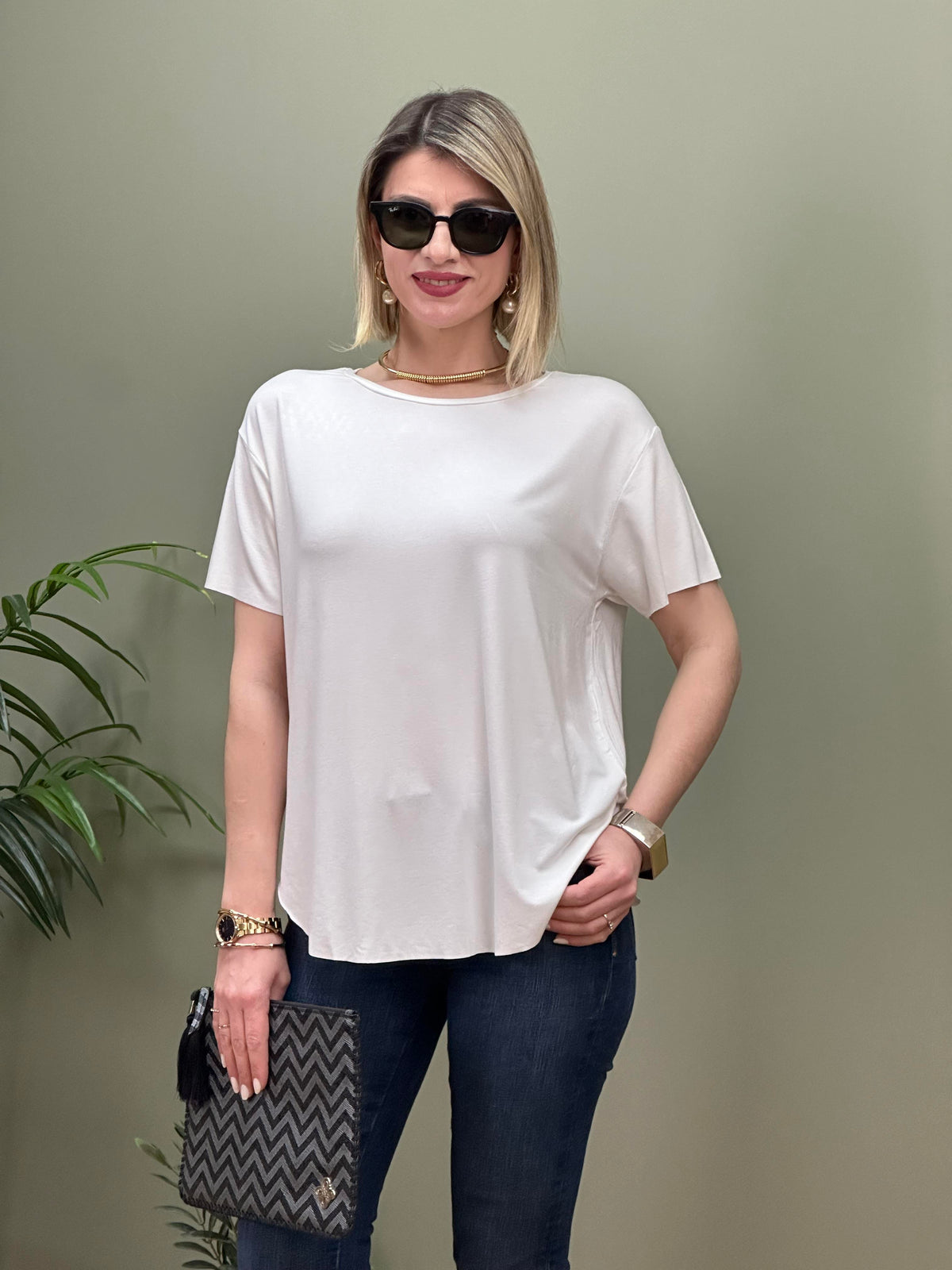 MODAL KUMAŞ LAZER KESİM  T-SHIRT BEYAZ