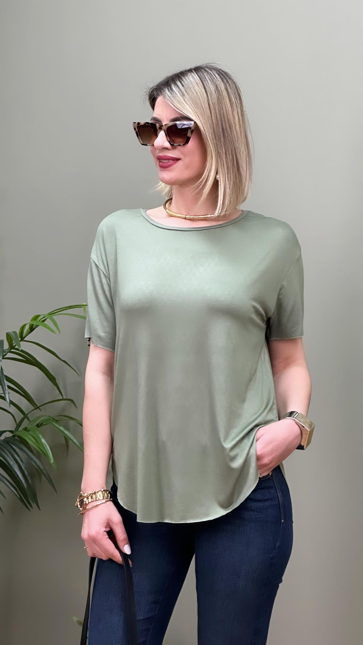 MODAL KUMAŞ LAZER KESİM  T-SHIRT HAKİ